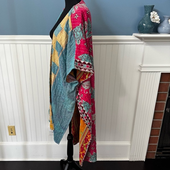 GORGEOUS Nwot Handmade India Kantha Kimono ~ OOAK! Amazing colorway! Reversible - Picture 6 of 7